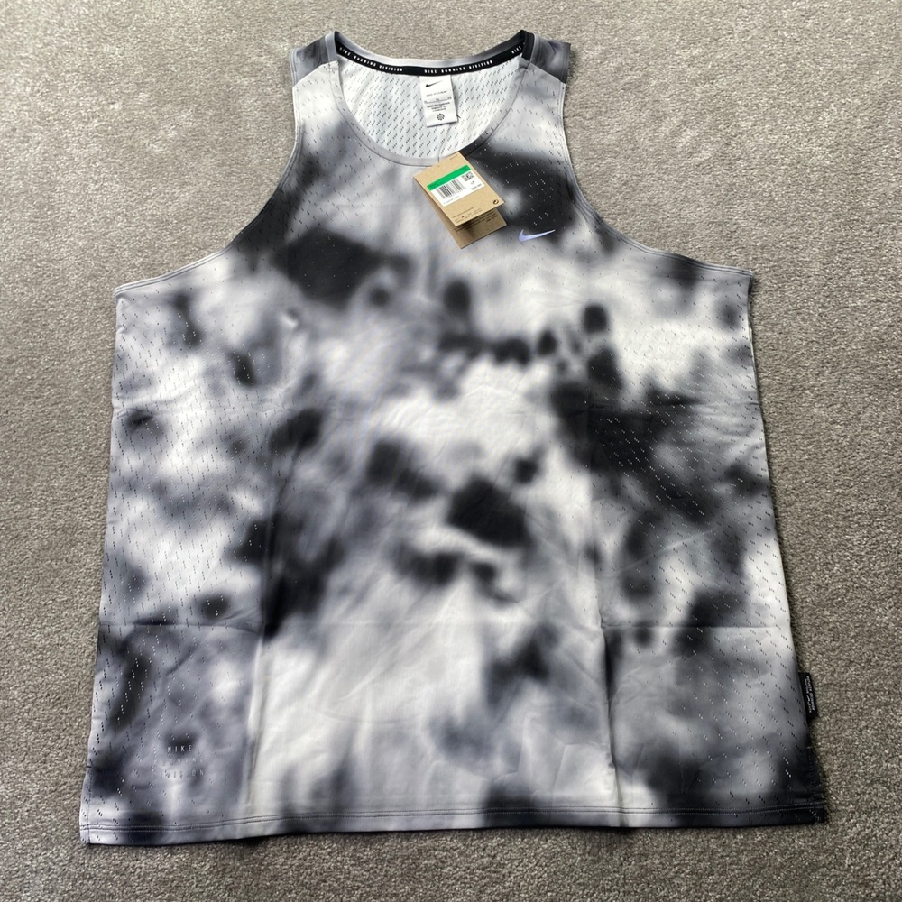 Nike Running Division Tank Top Mens XL Black White Tie Dye Dri-FIT ADV HJ4146
